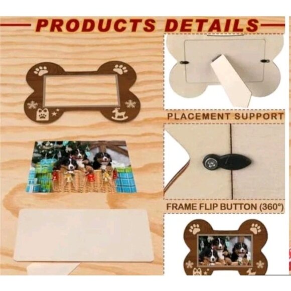 Domensi 5 Pcs Christmas Pet Picture Frame Decorative Dog or Cat Wood Photo Frame - Picture 3 of 6